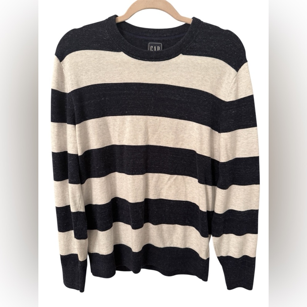 GAP Sweater Striped Crewneck Sweater Navy Ivory Size M Cotton Blend